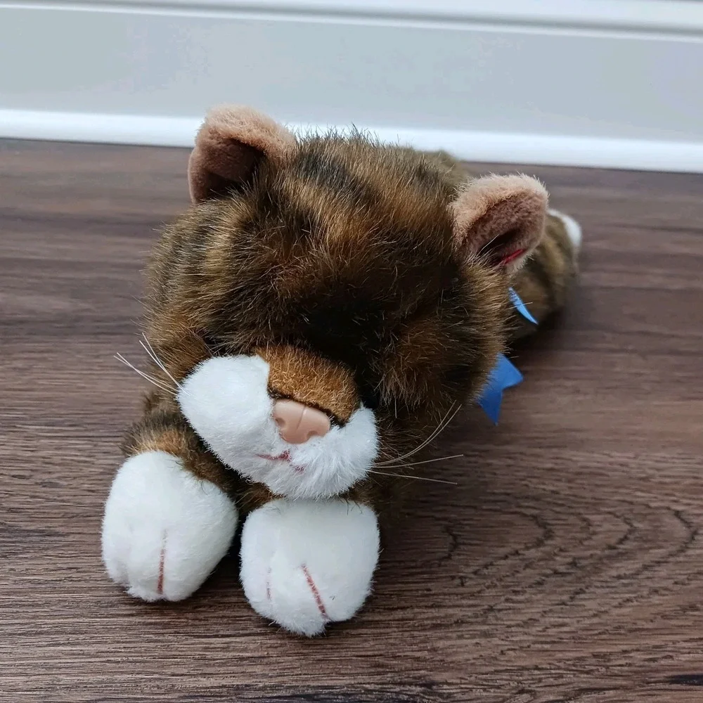 VINTAGE Ty Classic Spice The Cat Plush 1997 Tabby Striped White Paws Blue Bow